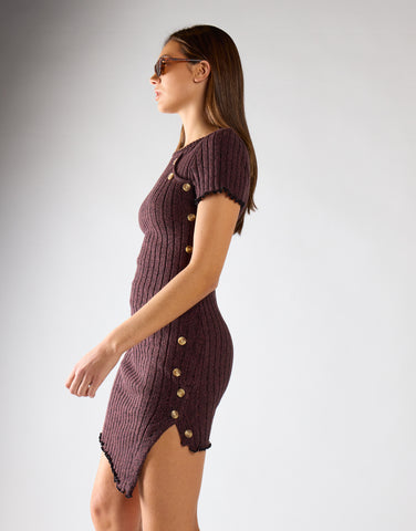 Burgundy-Black Twist Button-Side Mini Dress