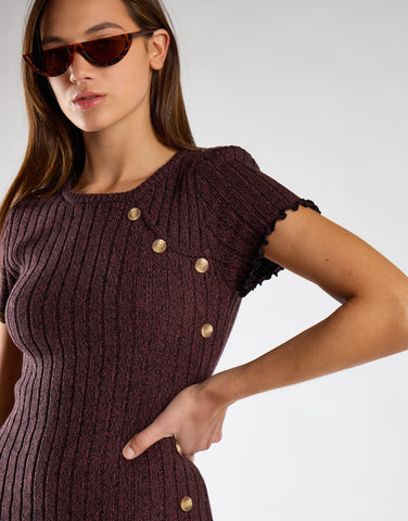 Burgundy-Black Twist Button-Side Mini Dress