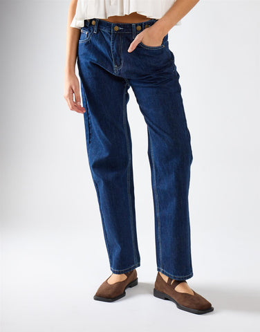 Dark Blue Mid Rise Mom Jeans