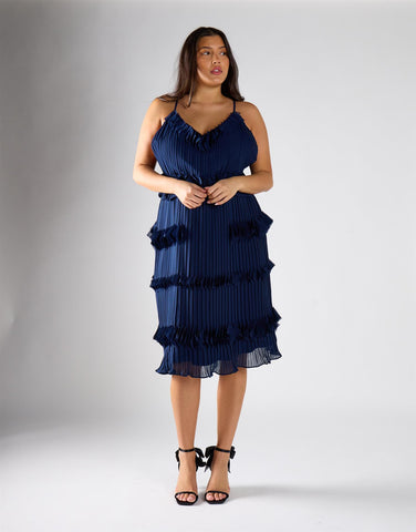 Glamorous Curve Navy Tiered Midi Dress