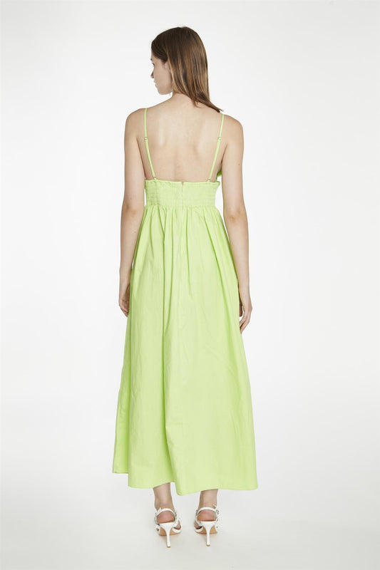 Electric-Lime Shirred Waist Maxi-Dress