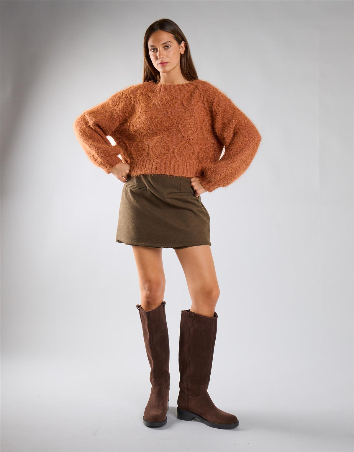 Rust Cropped Knit Jumper