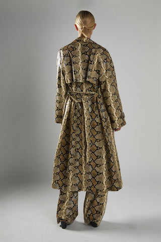 Beige Snakeskin Double Breasted Trench Coat