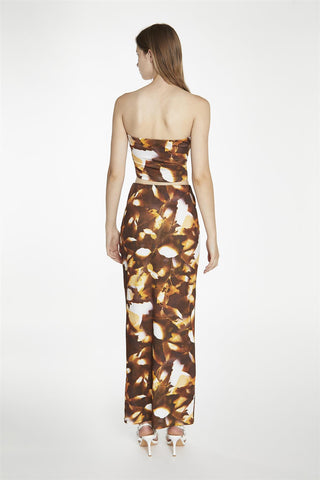 Brown Digital-Leaf Bodycon Maxi-Skirt
