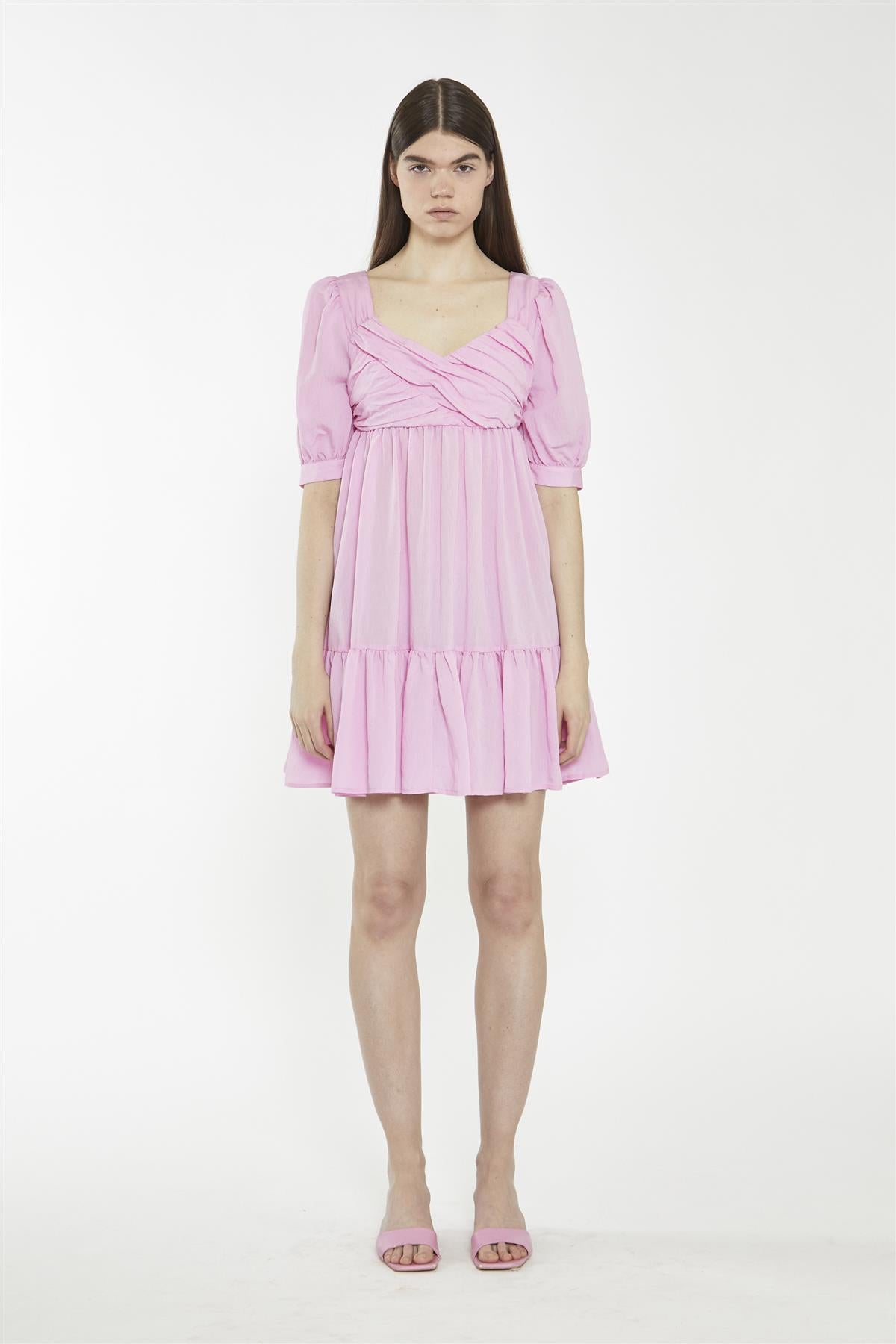 V-Neck Short Shift Dress - Candy Pink