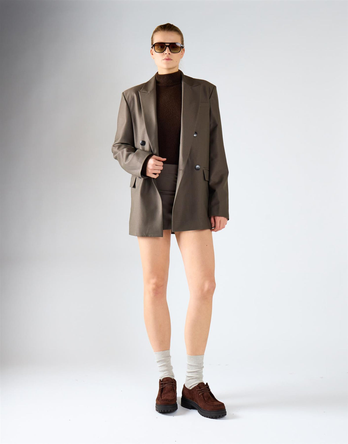 Khaki Double-Breasted Blazer Jacket