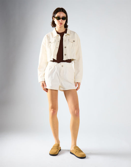 White Cropped Denim Jacket