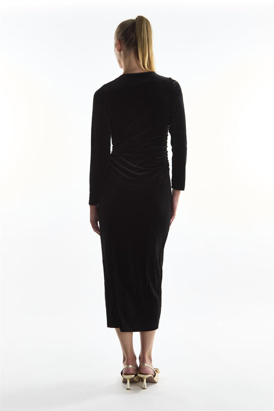 Ruched Front Maxi Dress - Black Velvet
