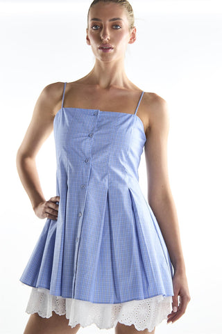 Cornflower Check Pleated Mini Dress