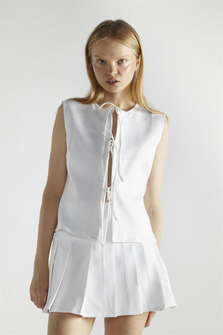 White Tie Front Sleeveless-Top
