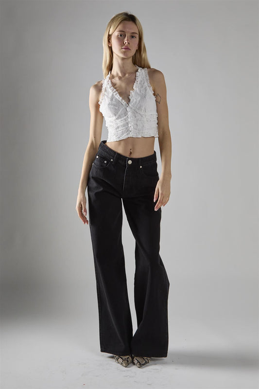 Tank Cropped Top - Off White Lace