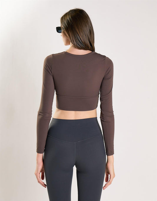 Agon Women's Brown Long Sleeve Square Neck Top