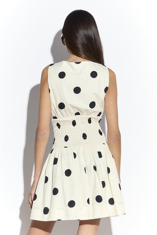 Cream Spot Smocked Waist Mini Dress