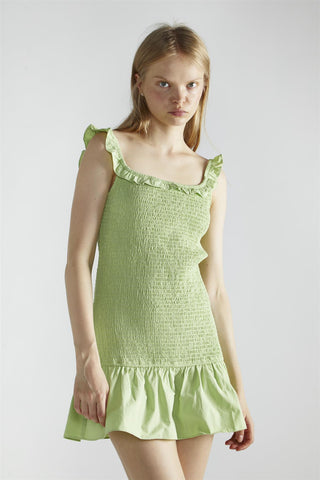 Apple-Green Square-Neck-Bodycon Mini-Dress