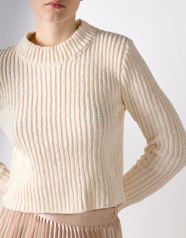 Crew Neck Cropped Jumper - Off White