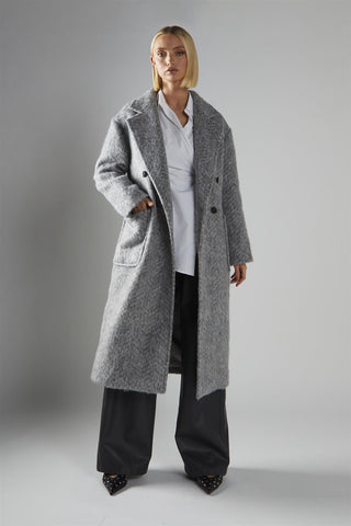 Grey Collared Midi Coat