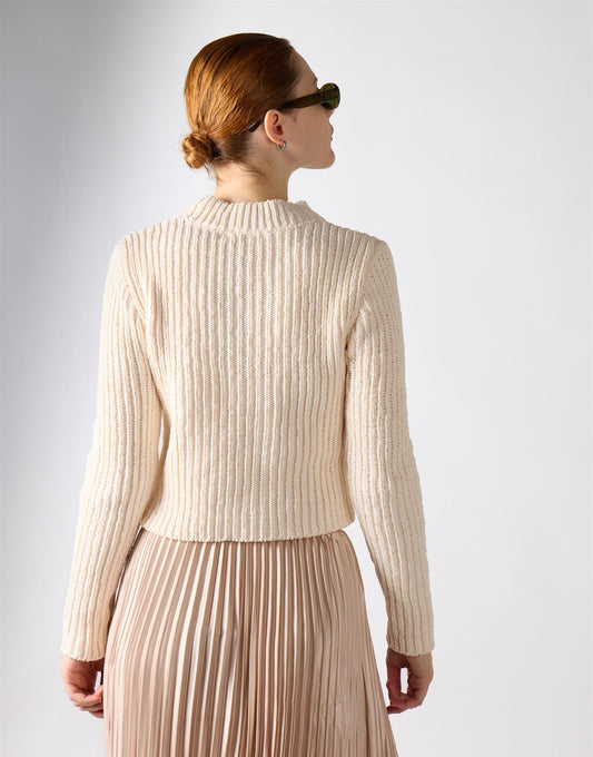 Crew Neck Cropped Jumper - Off White