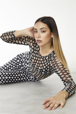 Mono-Geo-Flower-Mesh Long-Sleeve-Top