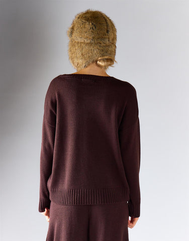 Walnut Crewneck Relaxed Knit Sweater