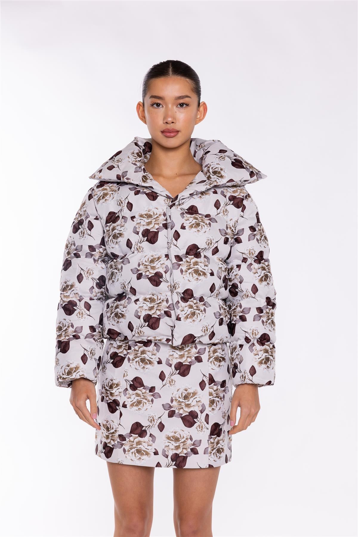 Quilted Puffer Jacket  - Greige Brown Rose