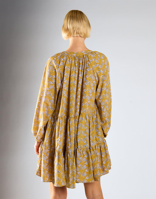 Ochre Floral Long Sleeve Floaty Dress