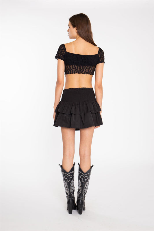 Black RaRa Smocked-Waist Mini-Skirt