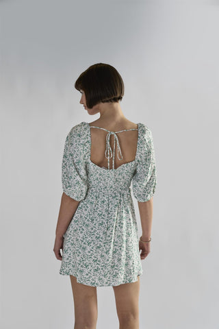 Green Ditsy Tie Back Square Neck Mini Dresses