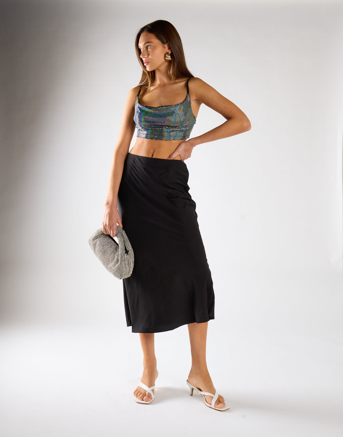 Black Satin Midi Skirt