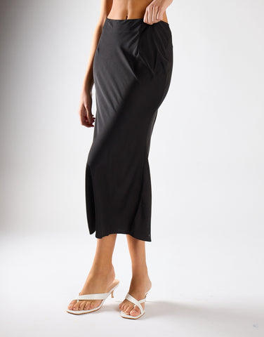 Black Satin Midi Skirt