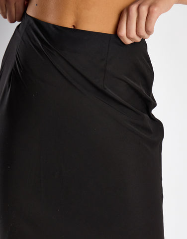 Black Satin Midi Skirt