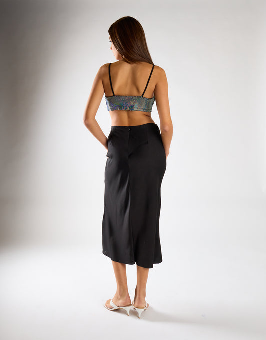 Black Satin Midi Skirt