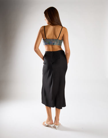 Black Satin Midi Skirt