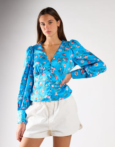 Blue Multi-Floral Long-Sleeve Top