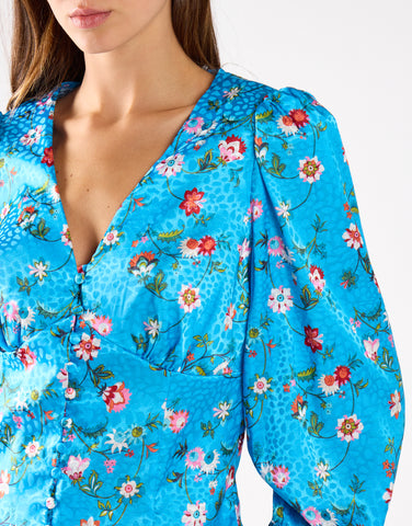 Blue Multi-Floral Long-Sleeve Top