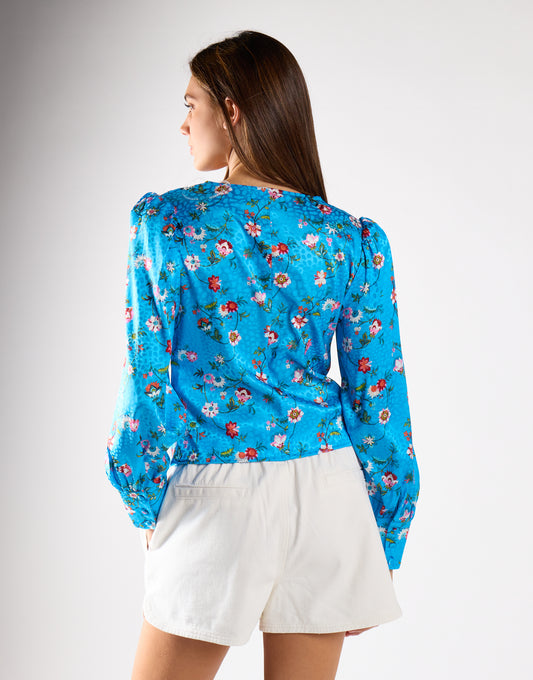 Blue Multi-Floral Long-Sleeve Top