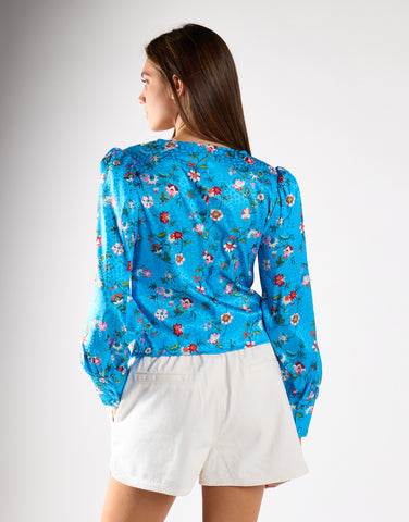 Blue Multi-Floral Long-Sleeve Top