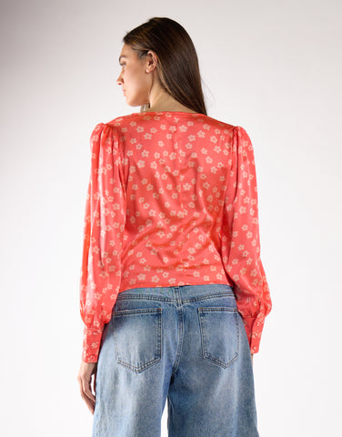Coral Pink Daisy Long-Sleeve Top