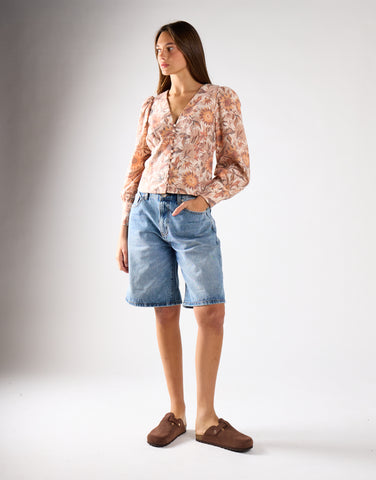 Multi-Sunflower V-Neck Button Up-Top