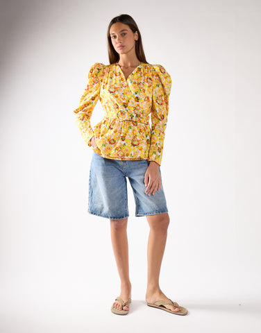Sunflower Floral Belted Top