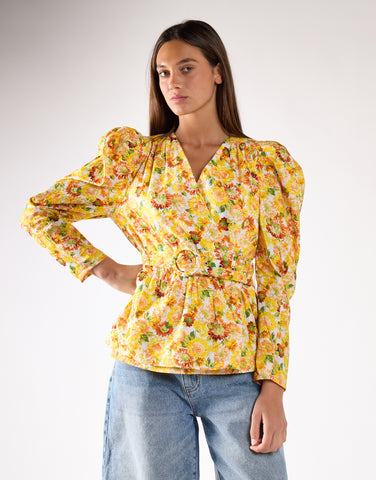 Sunflower Floral Belted Top