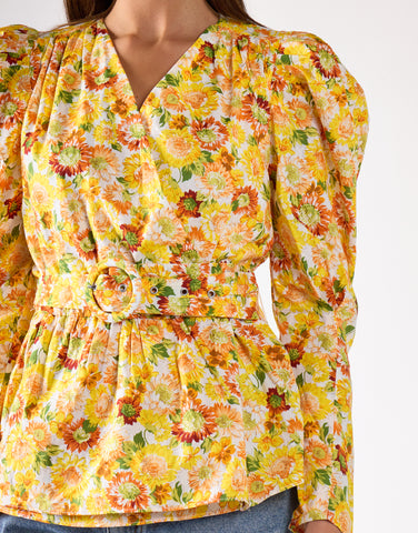 Sunflower Floral Belted Top