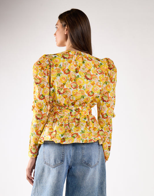 Sunflower Floral Belted Top