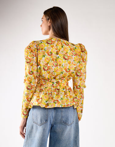 Sunflower Floral Belted Top