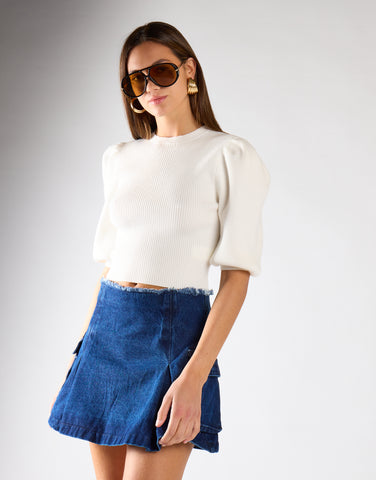 Off-White Puff-Sleeve Crop Jumper
