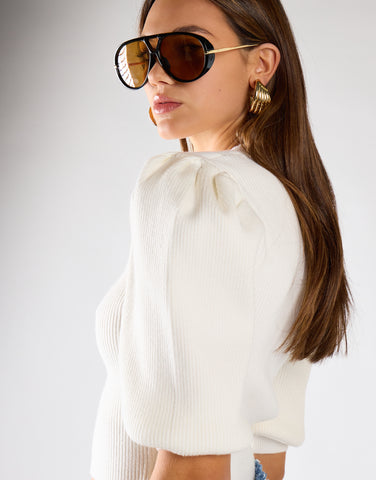 Off-White Puff-Sleeve Crop Jumper