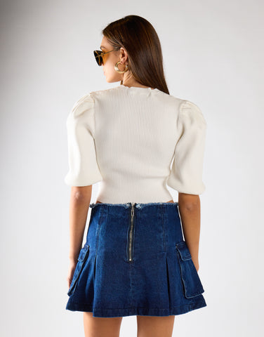 Off-White Puff-Sleeve Crop Jumper