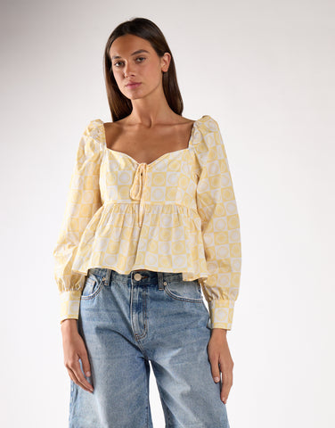 Sunflower Check Sweetheart Peplum Blouse