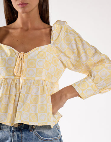 Sunflower Check Sweetheart Peplum Blouse
