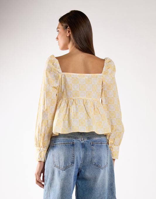Sunflower Check Sweetheart Peplum Blouse