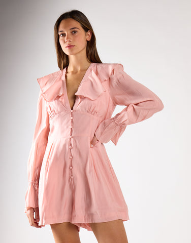 Peach Pink Loose Long-Sleeve Playsuit